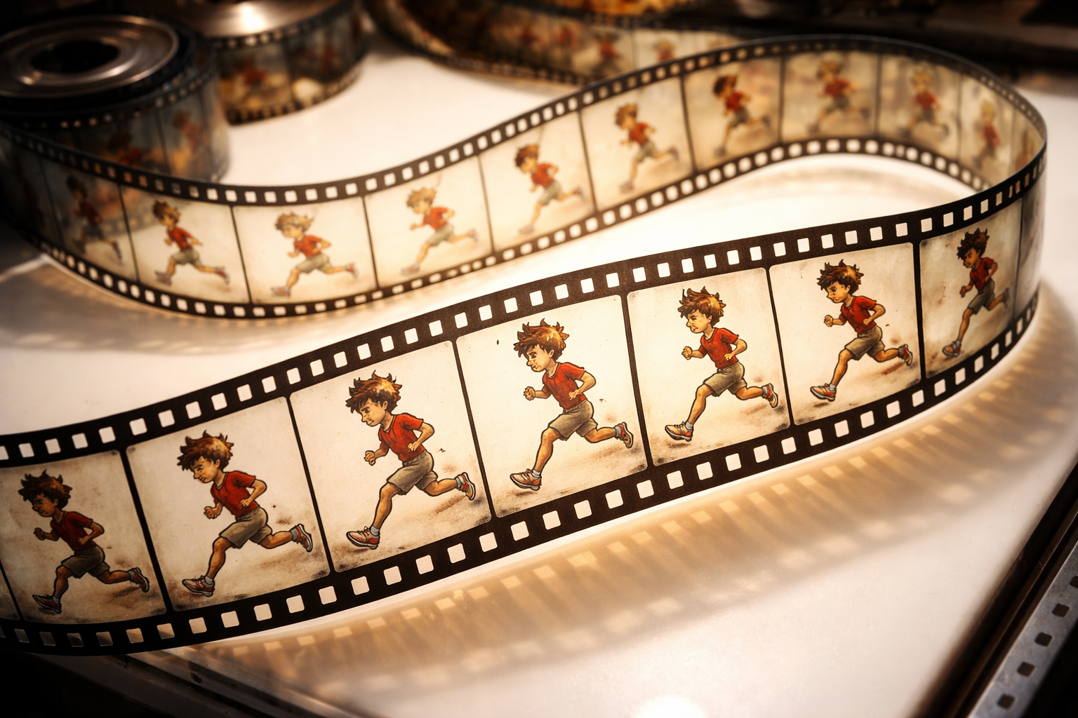 Taśma filmowa z klatkami animacji — wizualizacja rytmu i tempa